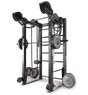 Ropeflex RX8200 Endlosseil-Rig, Schrägansicht mit Seilrollen und Hantelscheiben vor Schwarz