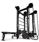 Ropeflex RX8200 Endlosseil-Rig, Seitenansicht mit Bank am Boden