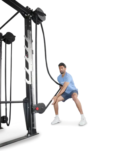 Ropeflex RX8200 Endlosseil-Rig, Person beim Seilzug in der Hocke
