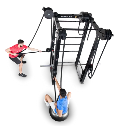 Ropeflex RX8200 Endlosseil-Rig, zwei Personen beim Seiltraining an der Station
