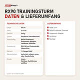 Technische Daten und Lieferumfang von Ropeflex RX90 Trainingsturm als Tabelle