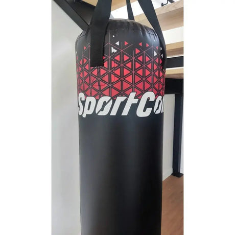 SportCom Air-Water Trainingssandsack, Nahaufnahme des oberen Teils mit rotem Muster und Logo