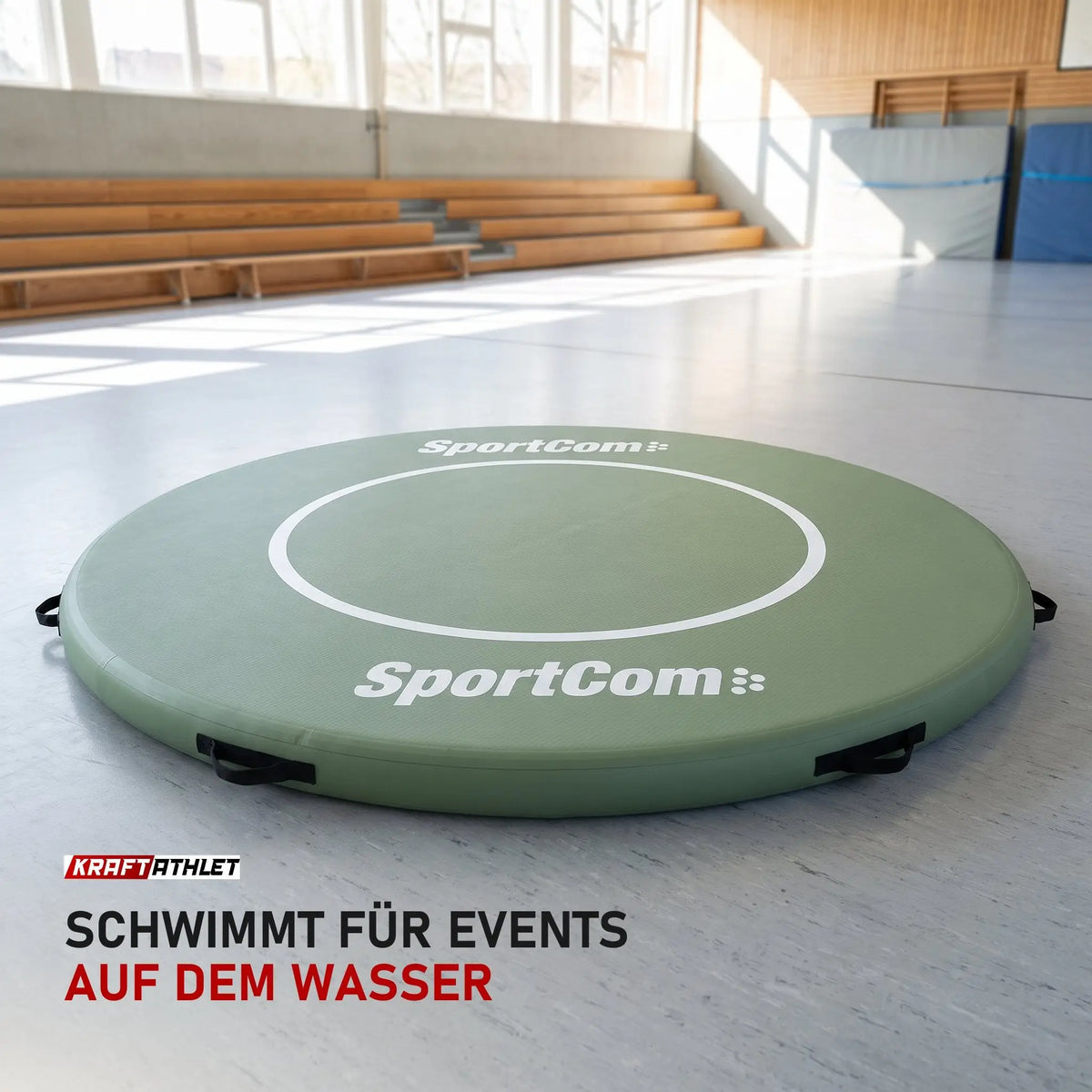 SportCom Aqua-Ringmatte für Kampfsport in einer hellen Sporthalle