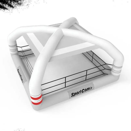 SportCom Aufblasbarer Boxring mit Überdachung, Render in Weiß von oben mit Bogendach