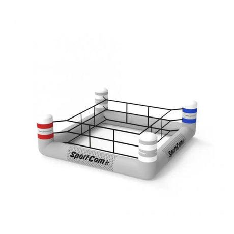 SportCom Aufblasbarer Jugend-Boxring, Schrägansicht ohne Banner mit roten und blauen Ecken