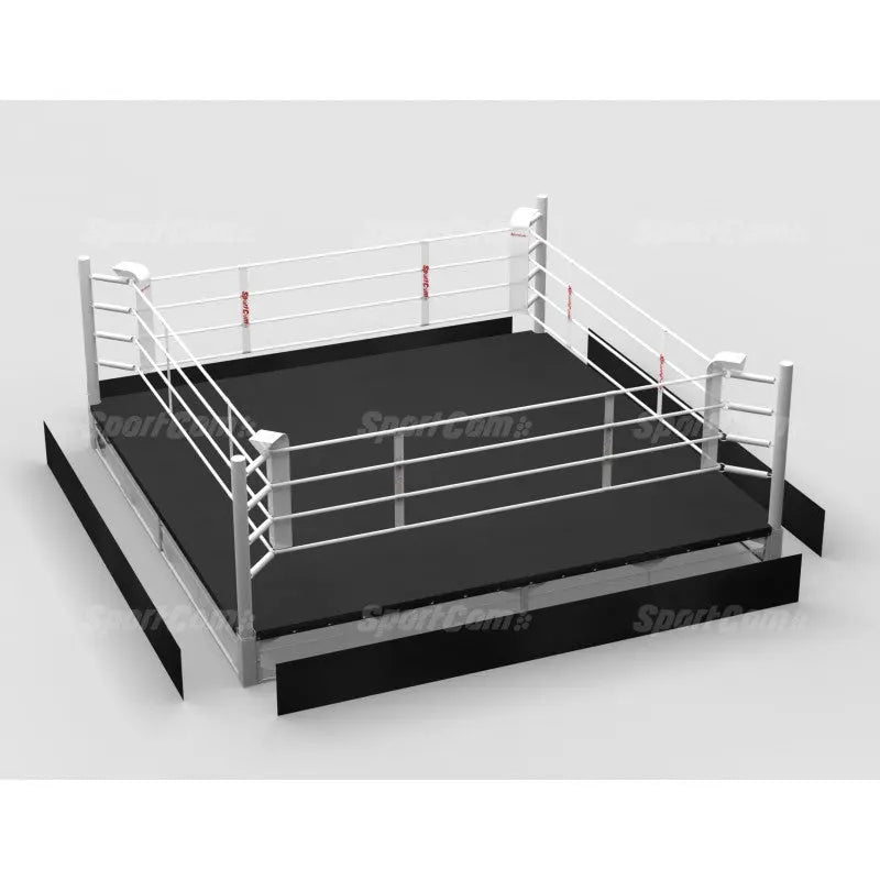 SportCom Boxring-Schürze aus Cordura für 6 x 6 m, Frontansicht mit Schürze an allen vier Seiten