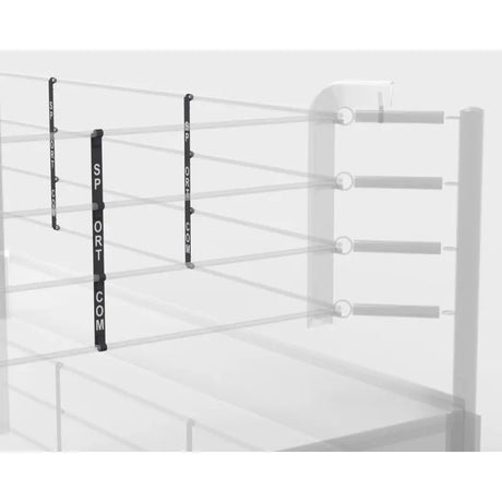SportCom Boxring-Seiltrenner 8er-Set an vier Seilen, Grafik mit Trennern und sichtbarem Schriftzug