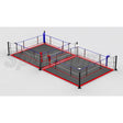 SportCom Doppel-Boxring Bodenpfosten mit Spannseilen, Render der Variante 4 x 8 m mit grauem Boden