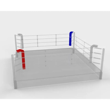 SportCom Eckpolster-Set für Boxringe mit 4 Seilen am kompletten Boxring als Rendering mit roter und blauer Ecke