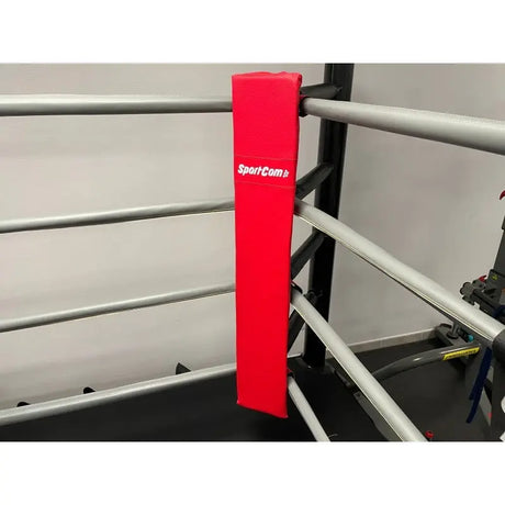 SportCom Eckpolster-Set für Boxringe mit 4 Seilen, rotes Polster am Ringpfosten mit grauen Seilen