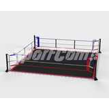 SportCom Ecofix Bodenmontage-Boxring mit Spannseilen, Render mit schwarzem Boden in Schrägansicht