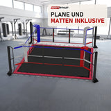 SportCom Ecofix Bodenmontage-Boxring mit Spannseilen in einem hellen Boxgym
