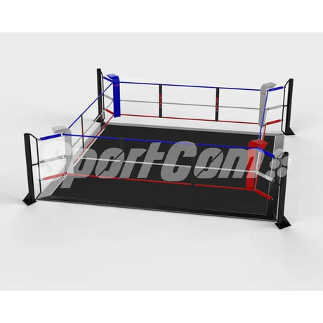 SportCom Ecofix Bodenmontage-Boxring mit Aluminiumrand, Render der Variante 5 x 5 m mit grauem Boden