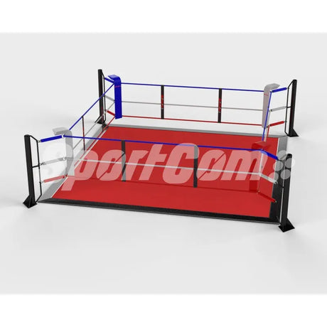 SportCom Ecofix Bodenmontage-Boxring mit Aluminiumrand, Render der Variante 5 x 5 m mit rotem Boden