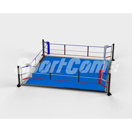 SportCom Ecofix Bodenmontage-Boxring mit Aluminiumrand, Render der Variante 6 x 6 m mit blauem Boden