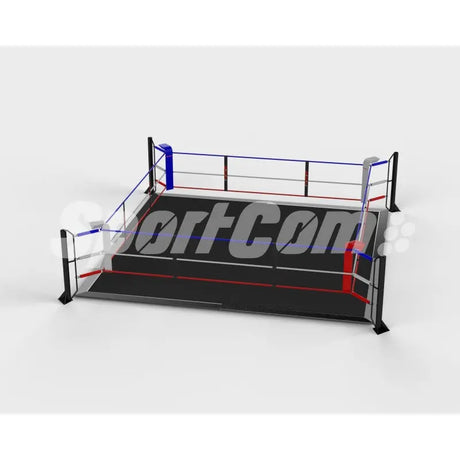 SportCom Ecofix Bodenmontage-Boxring mit Aluminiumrand, Render der Variante 6 x 6 m mit grauem Boden