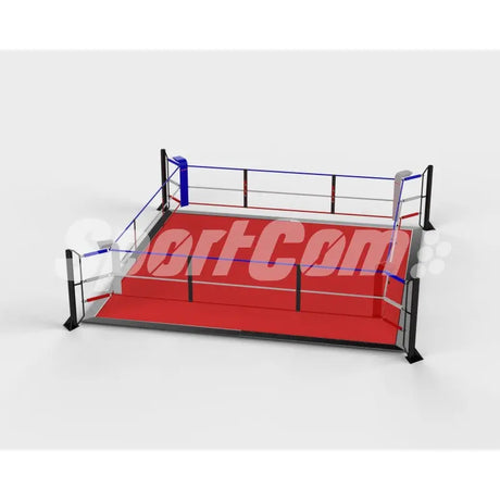 SportCom Ecofix Bodenmontage-Boxring mit Aluminiumrand, Render der Variante 6 x 6 m mit rotem Boden