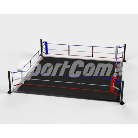 SportCom Ecofix Bodenmontage-Boxring mit Aluminiumrand, Render der Variante 7 x 7 m mit grauem Boden