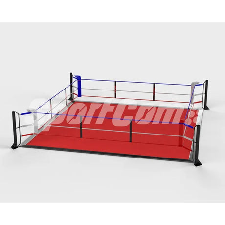 SportCom Ecofix Bodenmontage-Boxring mit Aluminiumrand, Render der Variante 7 x 7 m mit rotem Boden