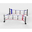 SportCom Ecofix Bodenmontage-Boxring in 4 x 4 m, Schrägansicht mit blauer und roter Ecke