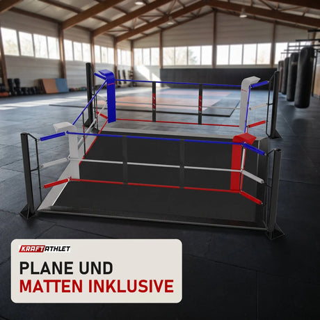 SportCom Ecofix Bodenmontage-Boxring mit Aluminiumrand in einer hellen Kampfsporthalle