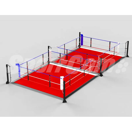 SportCom Ecofix Doppel-Boxring mit Aluminiumrand, Render der Variante 5 x 10 m mit rotem Boden