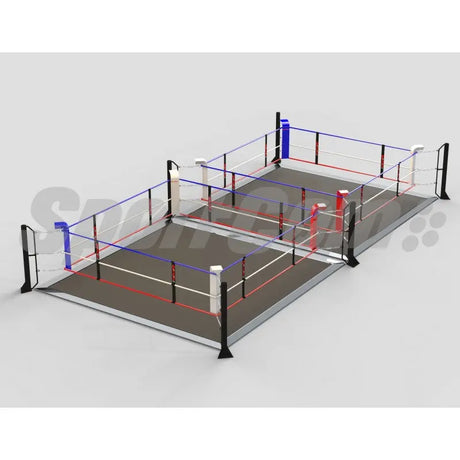SportCom Ecofix Doppel-Boxring mit Aluminiumrand, Render der Variante 6 x 12 m mit grauem Boden
