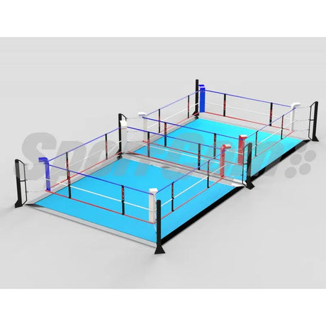 SportCom Ecofix Doppel-Boxring mit Aluminiumrand, Render der Variante 7 x 14 m mit hellblauem Boden