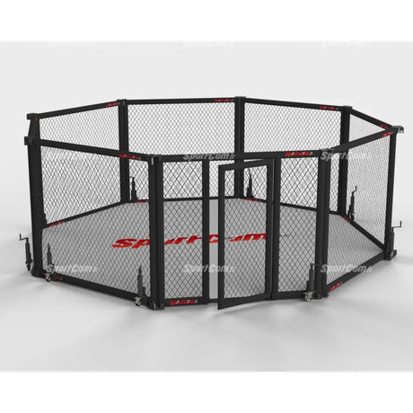 SportCom Faltbarer MMA-Käfig, Render mit Matte in Schrägansicht