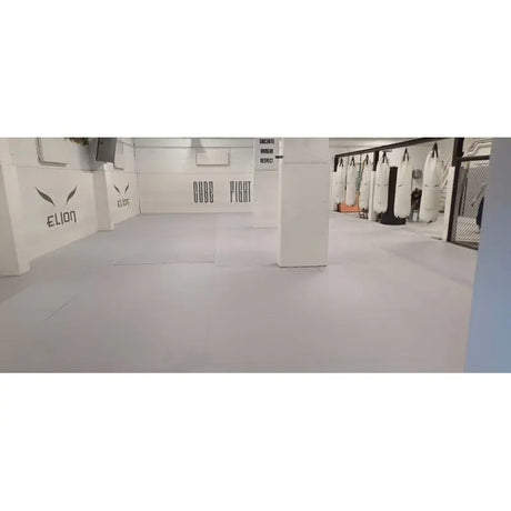 SportCom Flexi-Post Säulenpolster von Dollamur in Weiß an einer Säule, Halle mit grauem Mattenboden