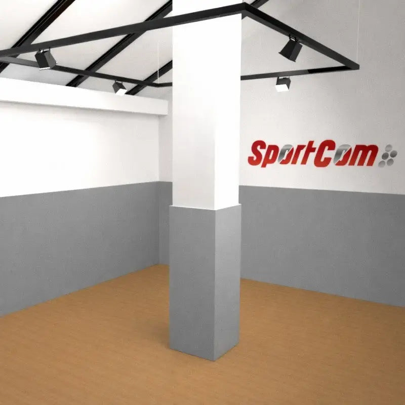 SportCom Flexi-Post Säulenpolster von Dollamur in Grau um eine eckige Säule, Visualisierung im Trainingsraum