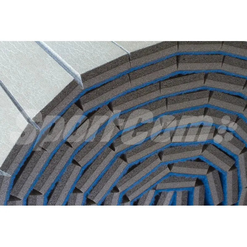 SportCom Flexi-Roll Gym & Cheer-Boden, Detail mehrerer gerollter Bahnen von der Stirnseite