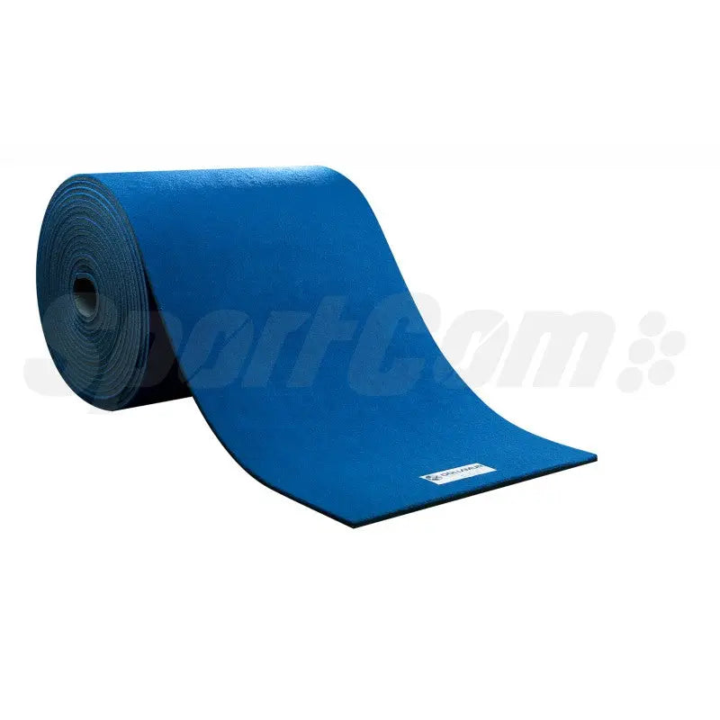 SportCom Flexi-Roll Gym & Cheer-Boden, aufgerollte blaue Bahn, Schrägansicht