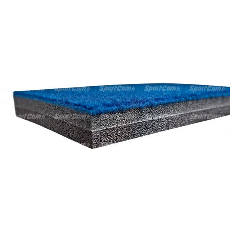SportCom Flexi-Roll Gym & Cheer-Boden, Schnittansicht der blauen Oberfläche mit Schaumkern