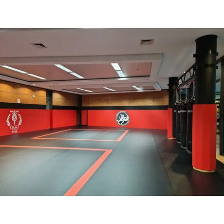 SportCom Flexi-Roll Individualisierung in rot-schwarzem Trainingsraum mit Wandpolstern