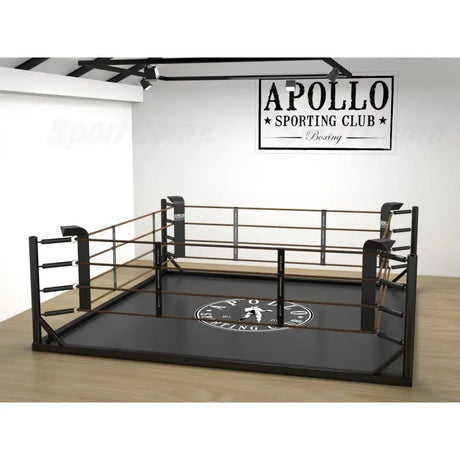 SportCom Flexi-Roll Mattenfläche für Boxringe in einem Bodenring mit schwarzen Seilen