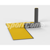 SportCom Flexi-Roll Ringermatte von Dollamur, Variante 5 cm: ausgerollte gelbe Matte mit Rolle, freigestellt