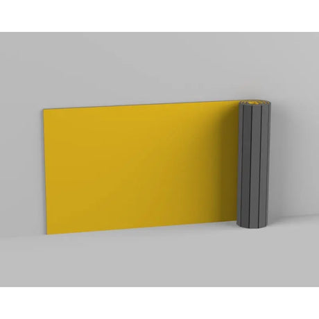 SportCom Flexi-Wall Wandschutz von Dollamur in Gelb, Wandpolster teilweise aufgerollt vor grauer Wand