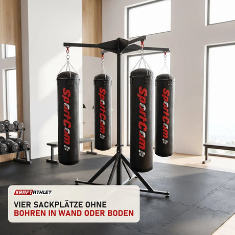 SportCom Freistehende 4-Sack-Station in einem hellen Home-Gym