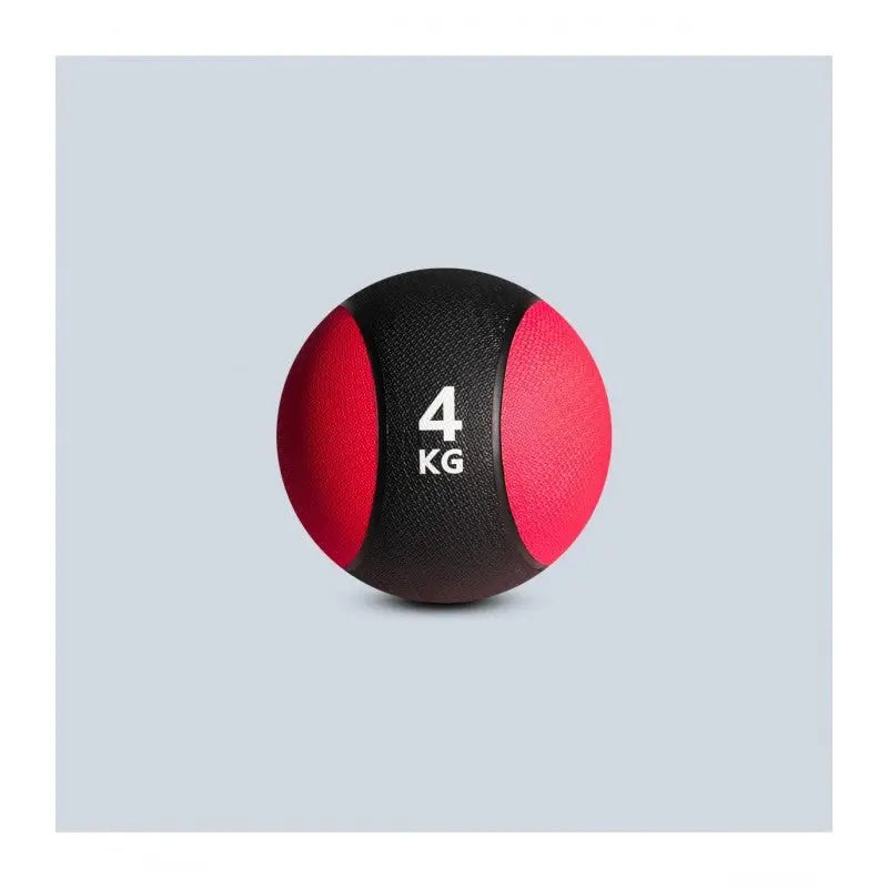 SportCom Gummi-Medizinball von Sveltus 4 kg in Frontansicht, schwarz-roter Ball mit Gewichtsaufdruck