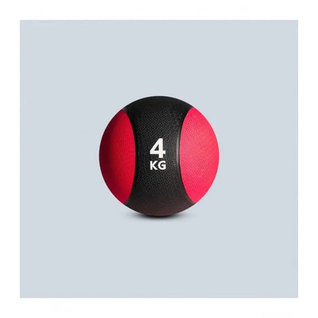 SportCom Gummi-Medizinball von Sveltus 4 kg in Frontansicht, schwarz-roter Ball mit Gewichtsaufdruck