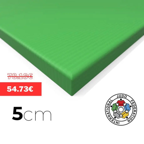 SportCom Judo-Tatami Reisstroh 1 × 1 m, 5 cm, rutschfeste Unterseite, Eckdetail in Grün mit Stärkenangabe 5 cm