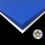 SportCom Judo-Tatami Reisstroh 2 × 1 m, 5 cm, glatte Unterseite, Kantendetail in Blau, Variante 1 × 1 m