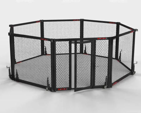 SportCom Klappbarer MMA-Käfig, Render in Schrägansicht vor weißem Hintergrund