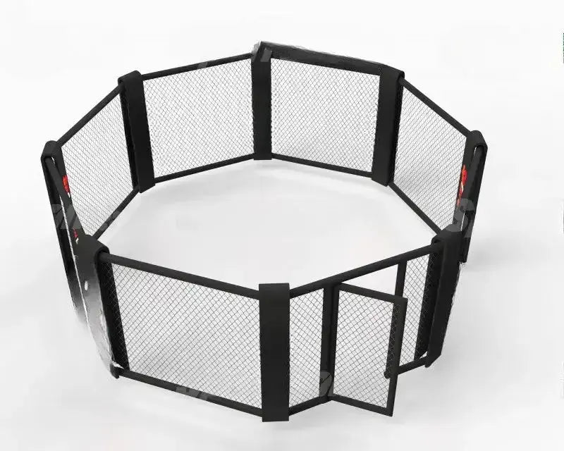 SportCom Klappbarer MMA-Käfig, Render der acht Paneele in Schrägansicht