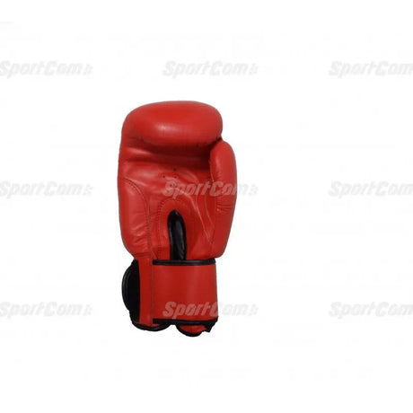 SportCom Leder-Boxhandschuhe Wettkampf 10 OZ in Rot, einzelner Handschuh stehend in Frontansicht