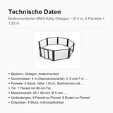 SportCom MMA-Käfig Oktagon zur Bodenmontage, Datenblatt mit Bauform, Durchmesser, Paneelen und Tür