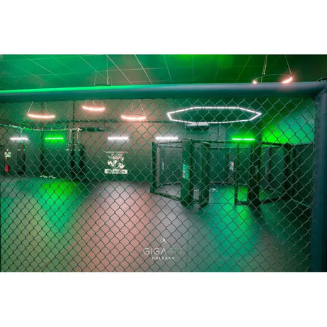 SportCom MMA-Paneel ohne Tür mit Lichtring und grünem Licht in einer Kampfsporthalle