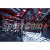SportCom MMA-Paneel ohne Tür als Käfig in einer rot beleuchteten Halle