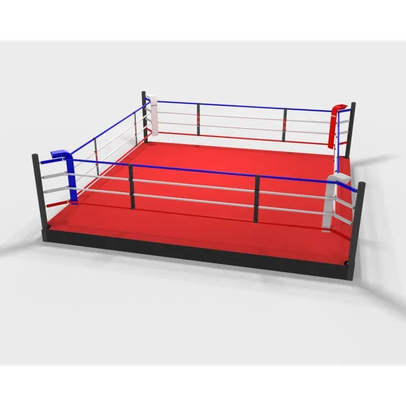 SportCom Pro-Trainingsboxring mit 30 cm Podium, Render mit rotem Boden aus erhöhter Frontansicht